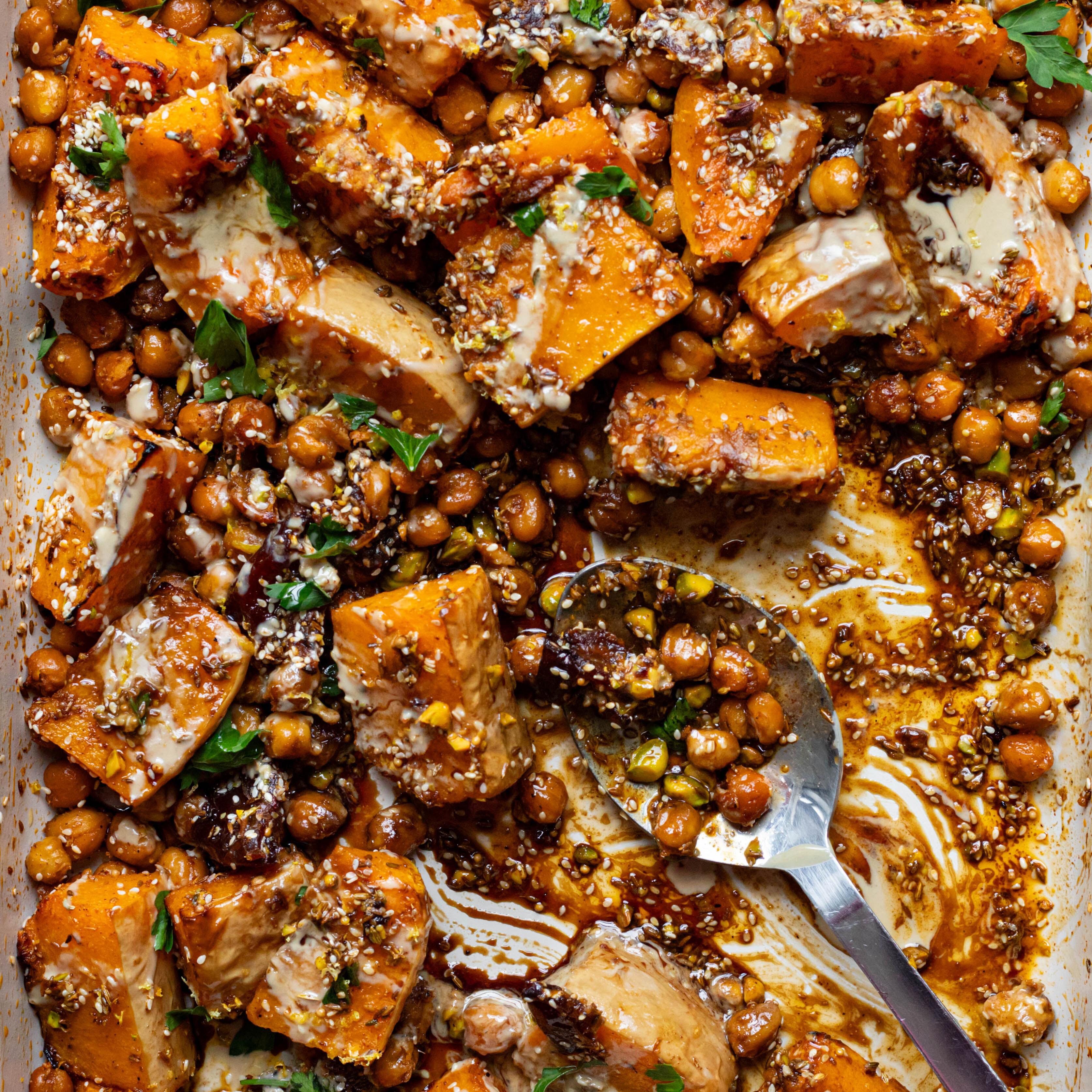 Spiced Roasted Squash with Pomegranate Molasses and Pistachios