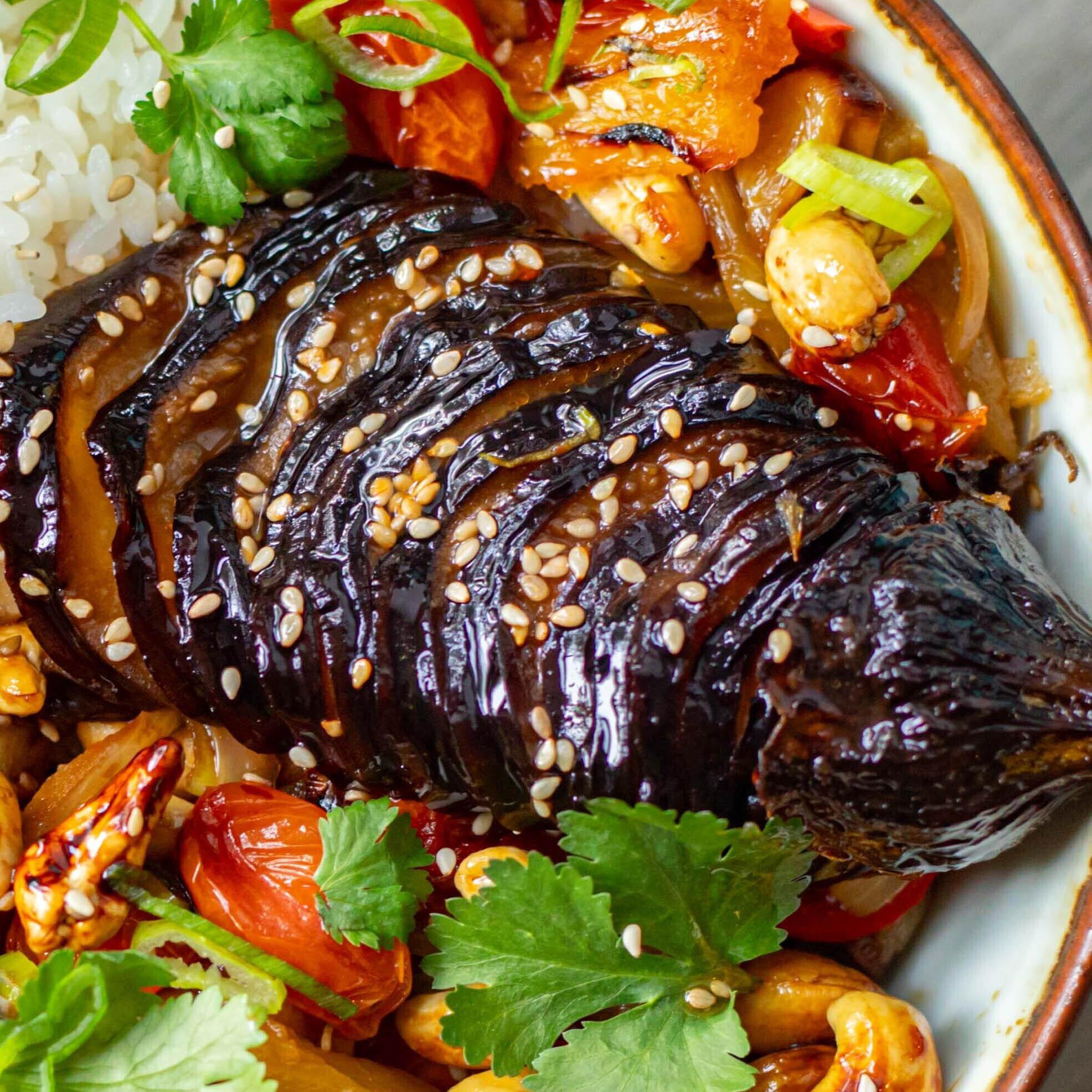 Sweet Sour Hassleback Aubergine