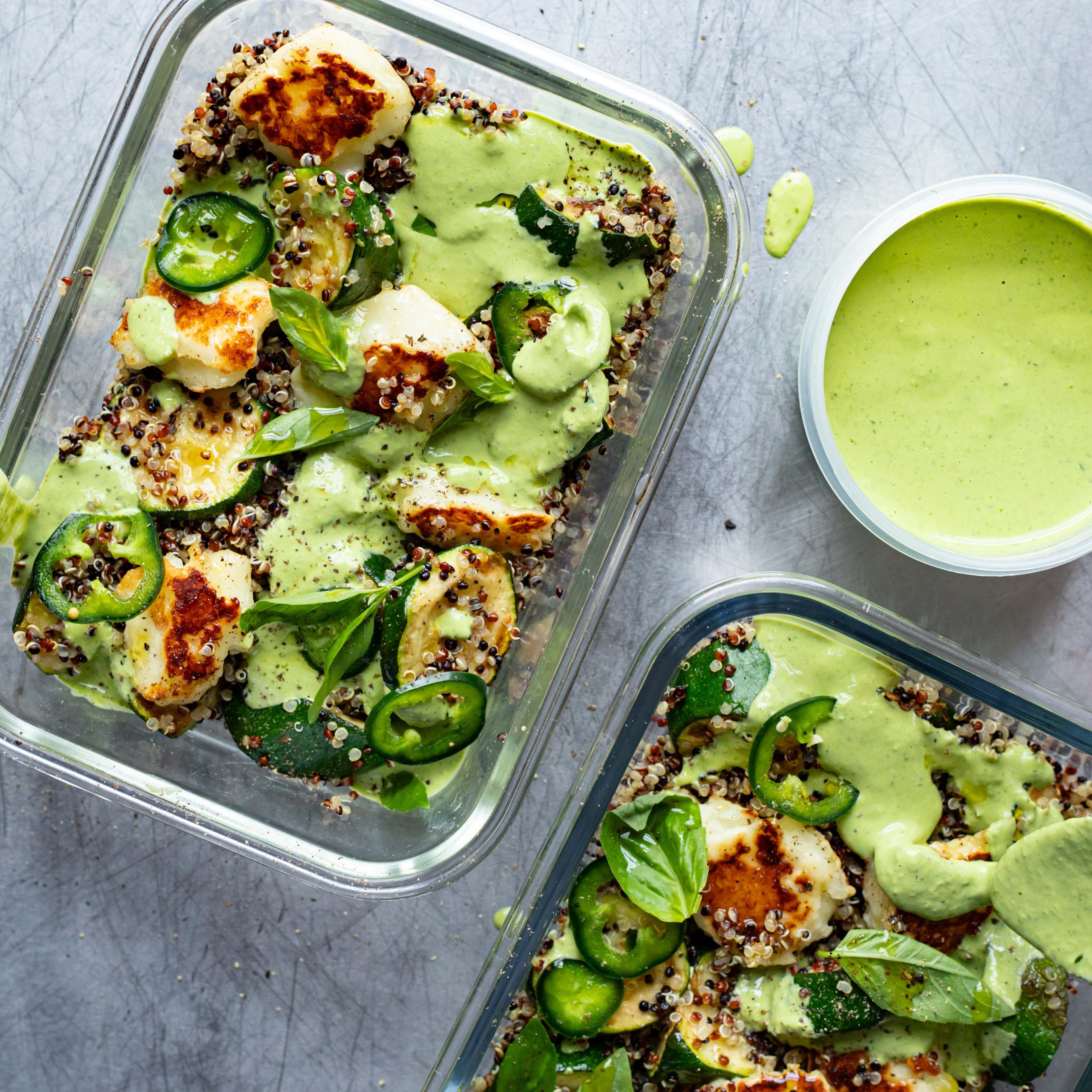 Halloumi Grains with Green Tahini