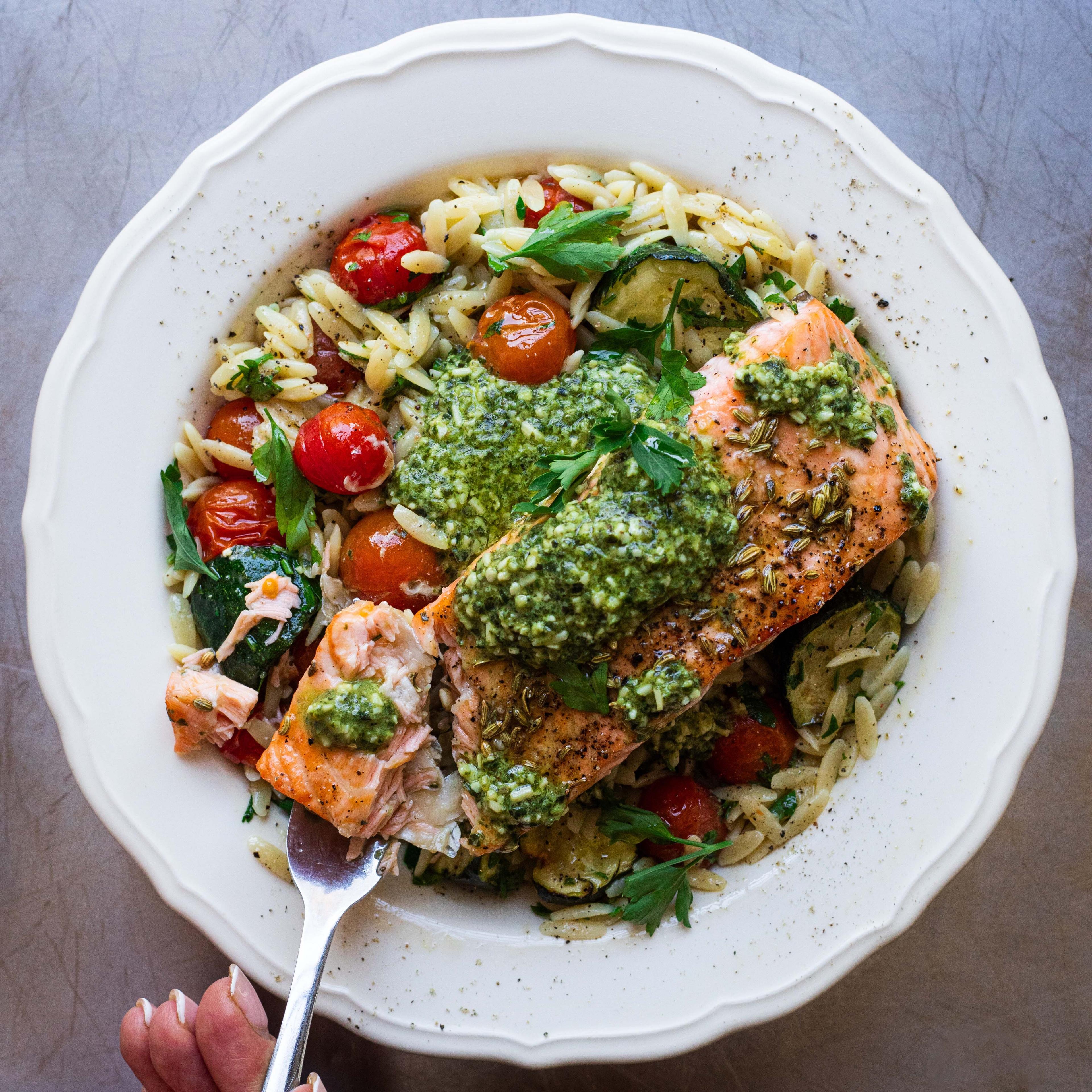 Pesto Salmon Orzo