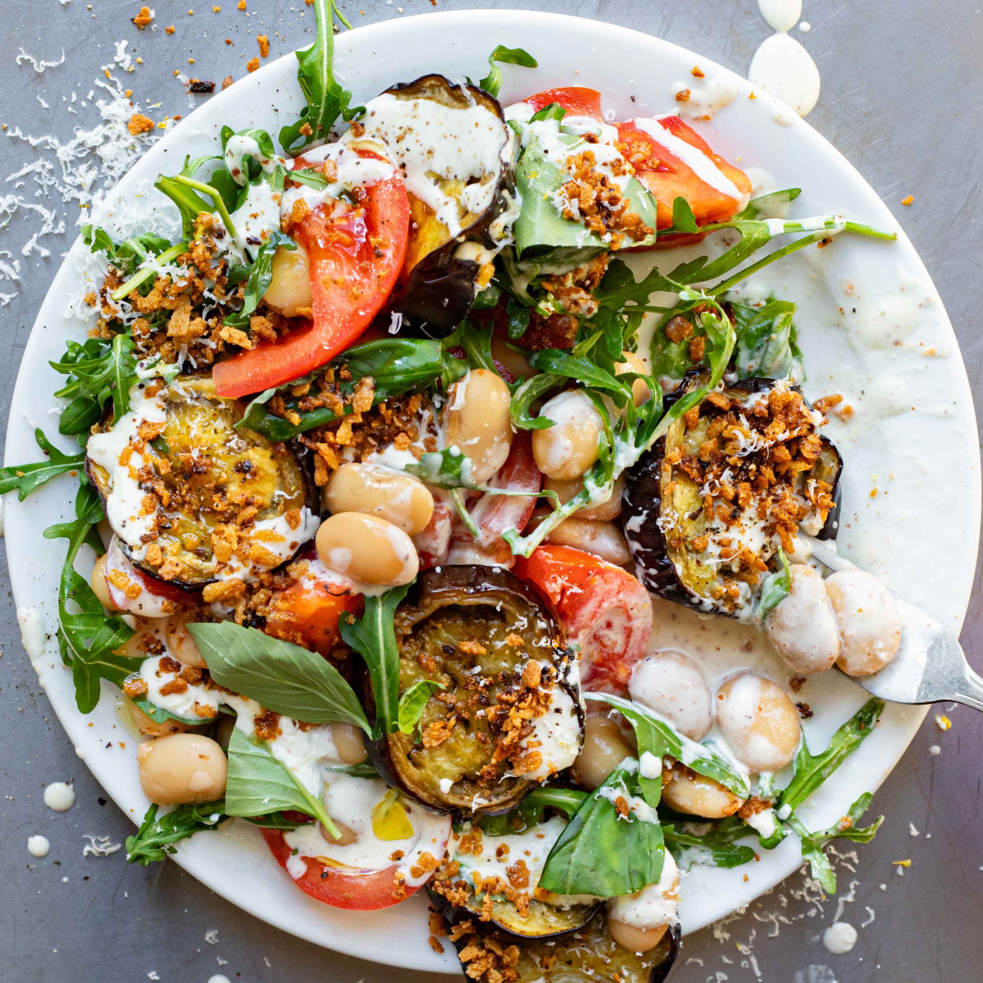 Aubergine Parmigiana Beans with Parmesan Dressing