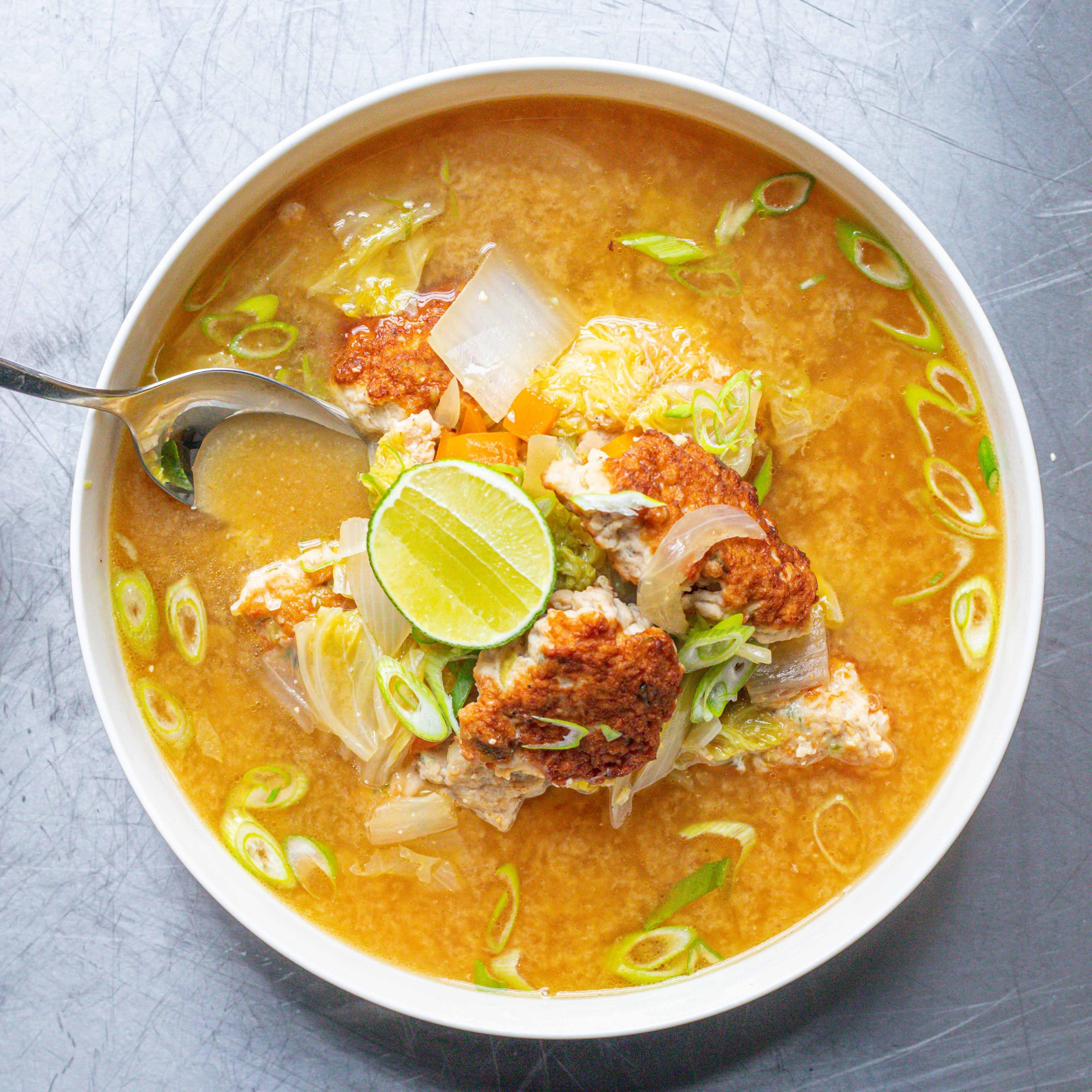 Chicken Spring Onion Meatball Miso Soup