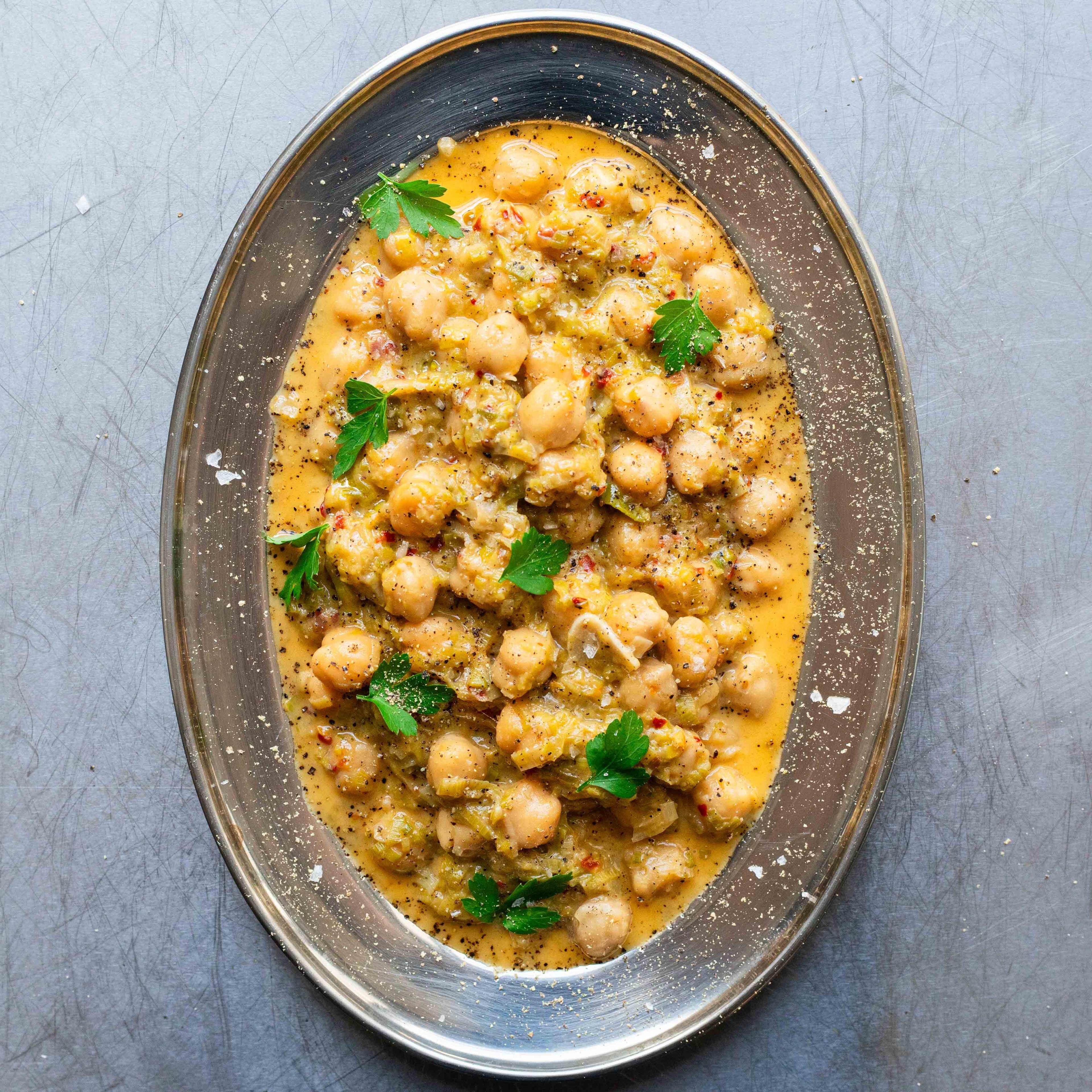 Leek y Parmesan Chickpeas