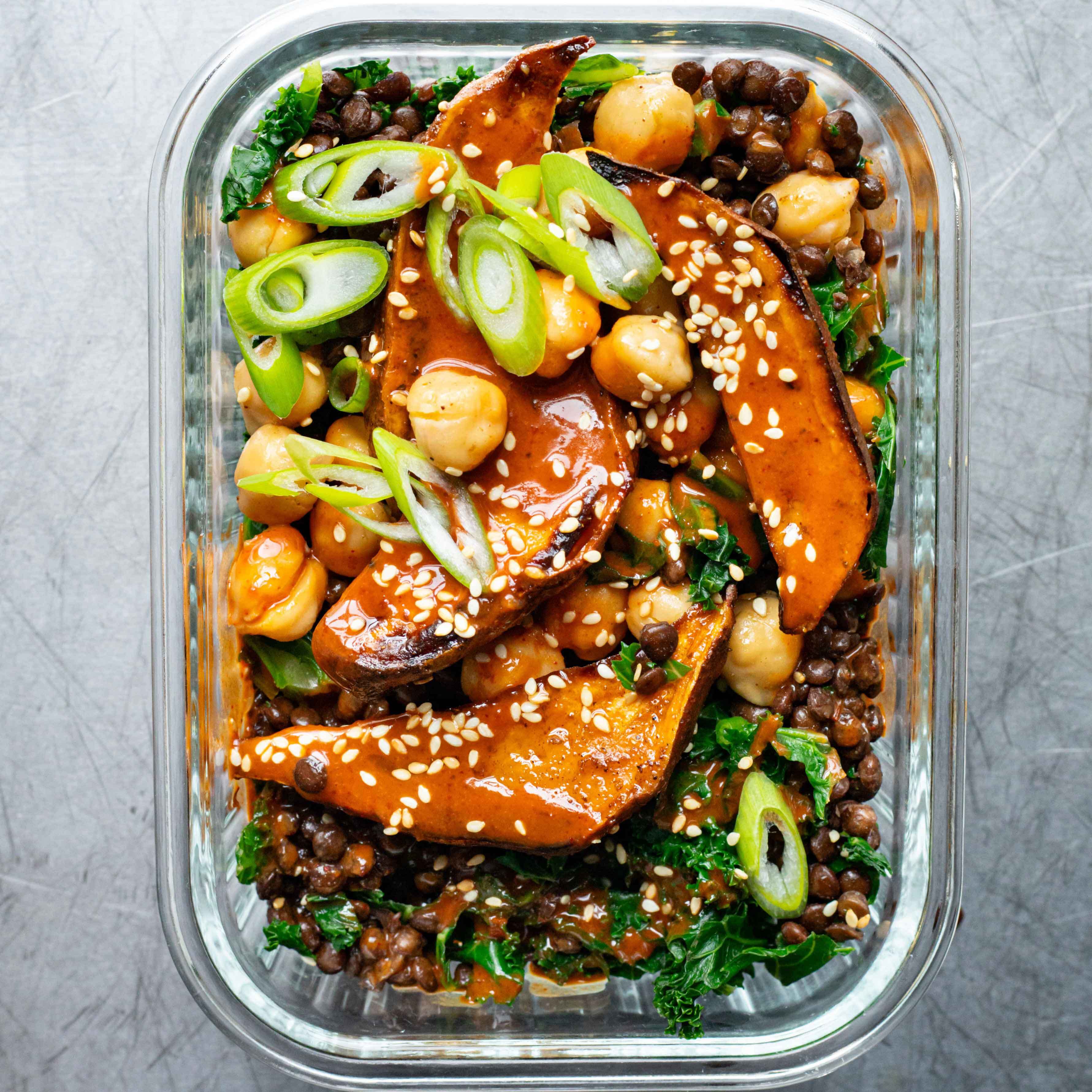 Lunch Box Roast Sweet Potato Salad with Gochujang Tahini Sauce