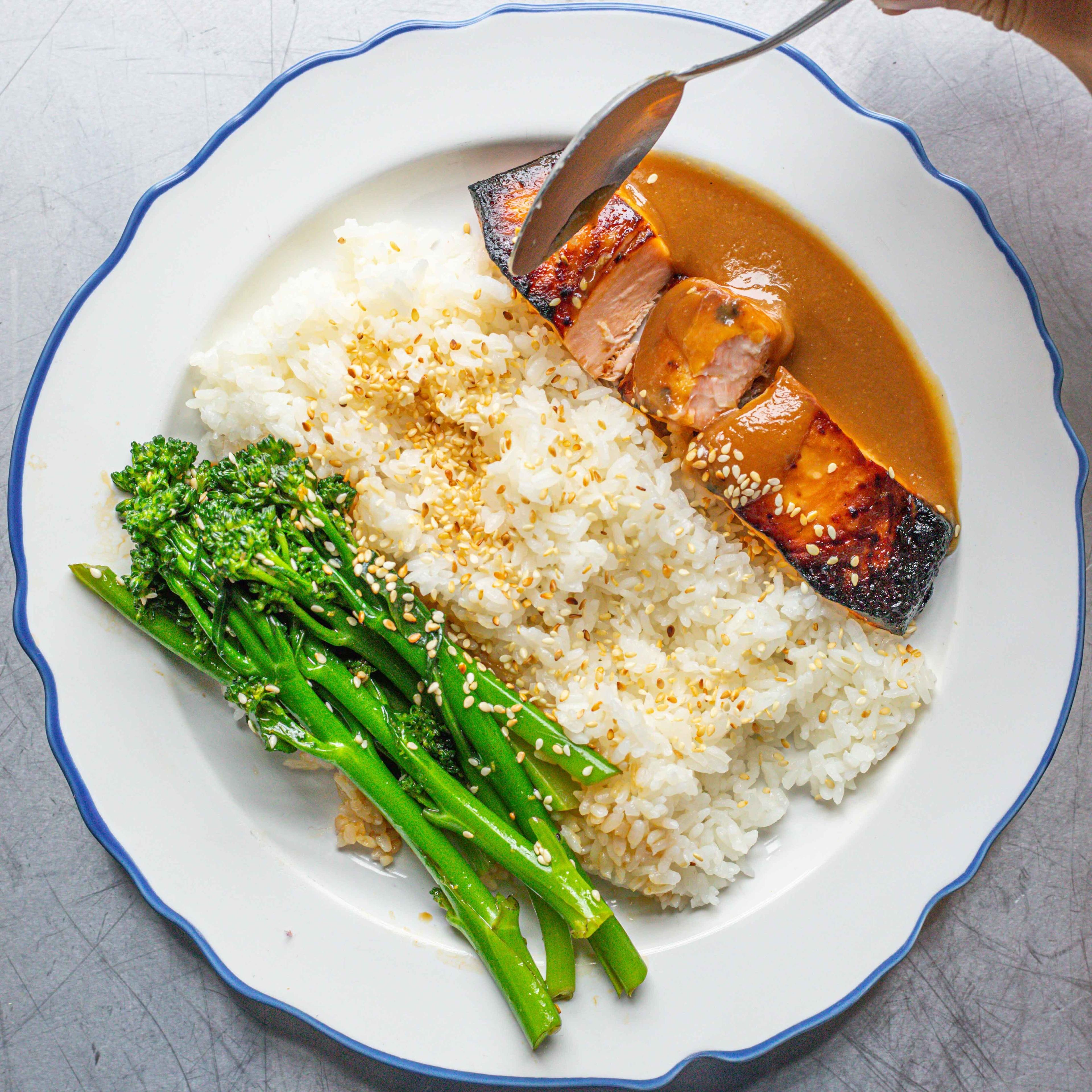 Sticky Miso Salmon with Rice