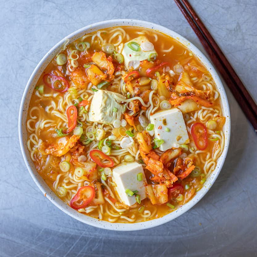 Kimchi and Tofu Noodle Soup