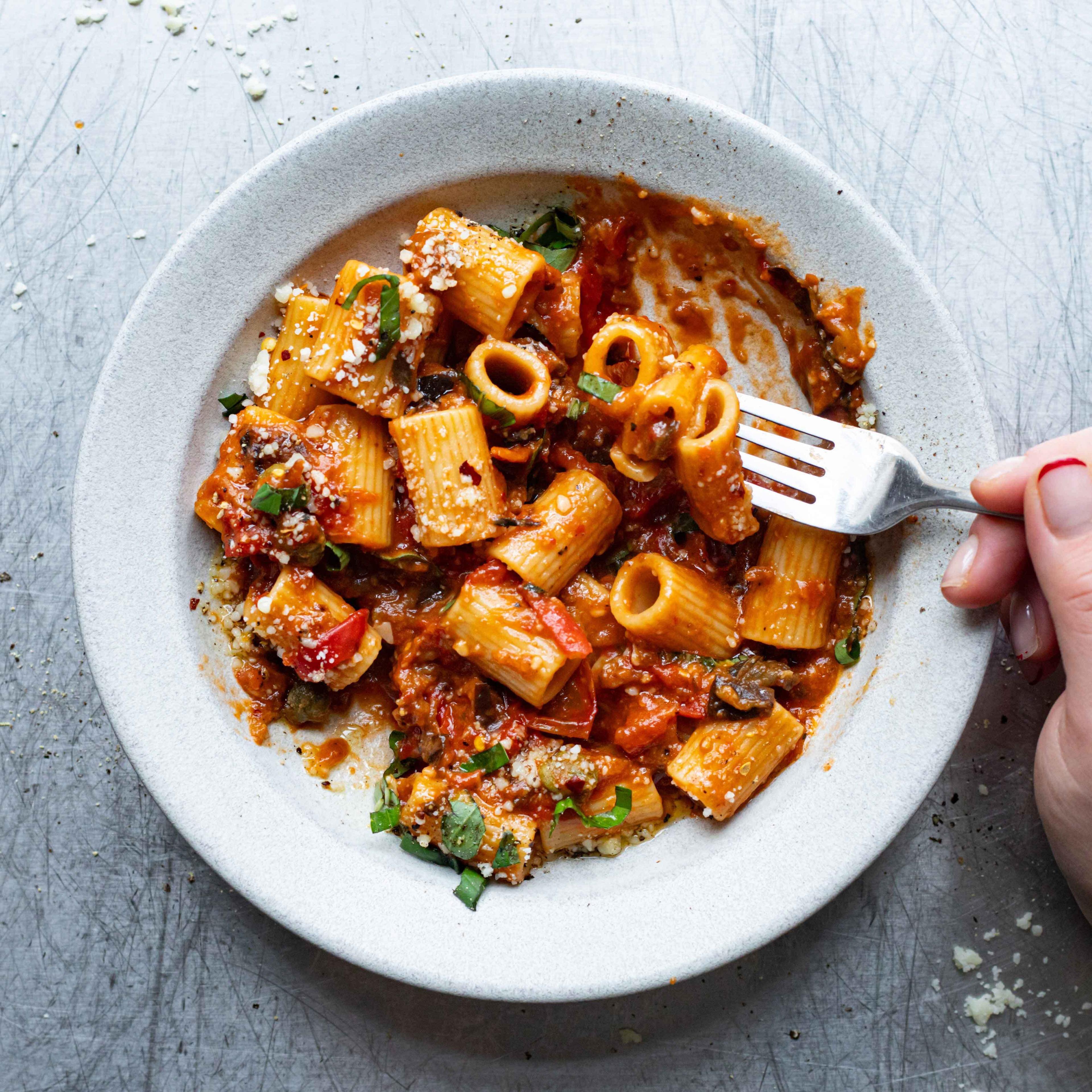 Aubergine Caper Pasta