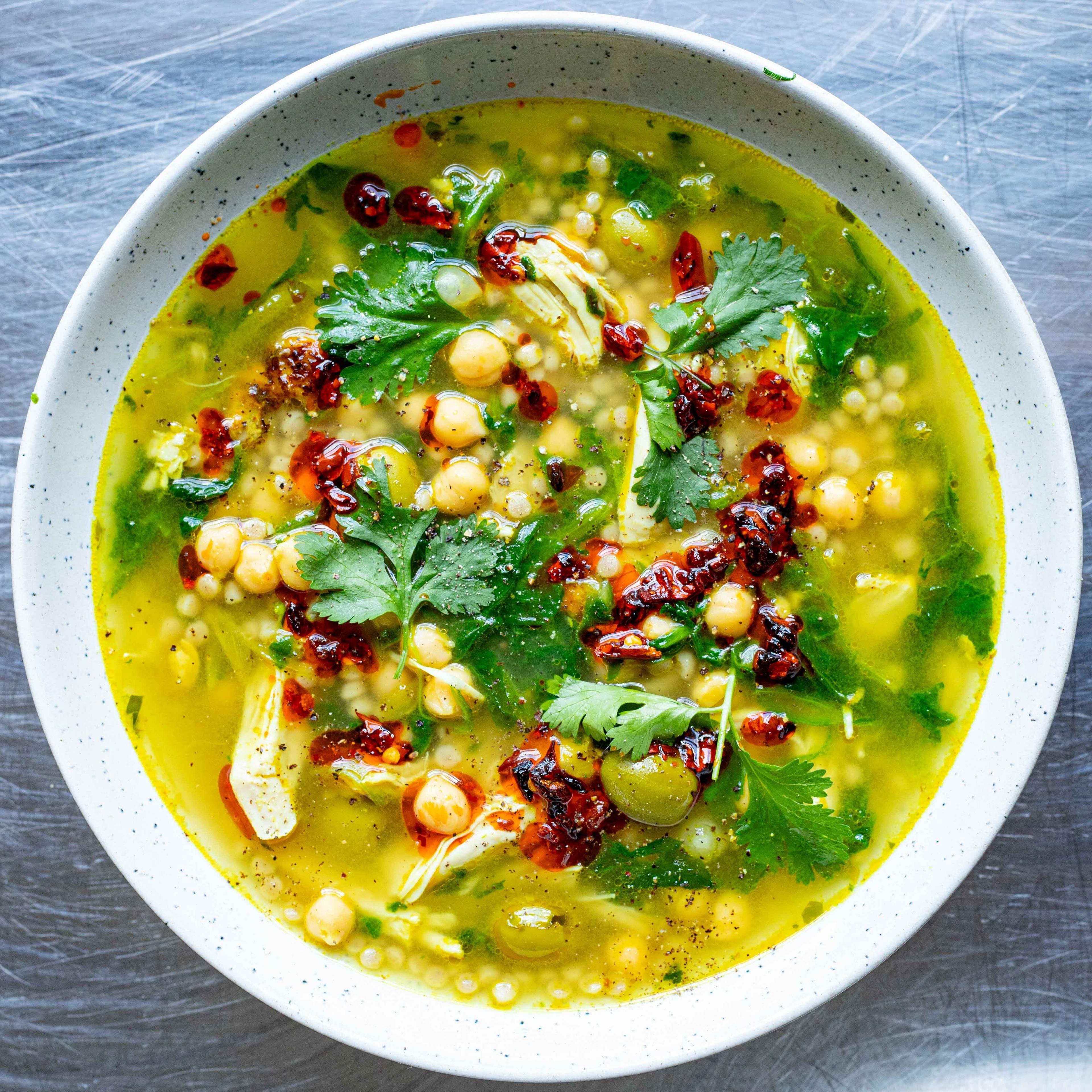 Turmeric Braised Chicken Couscous Broth